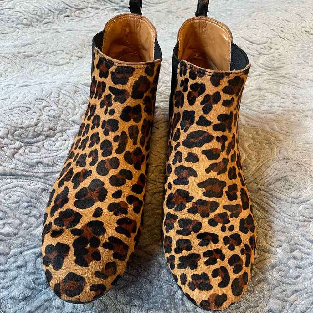 J. Crew Leopard Calf hair booties